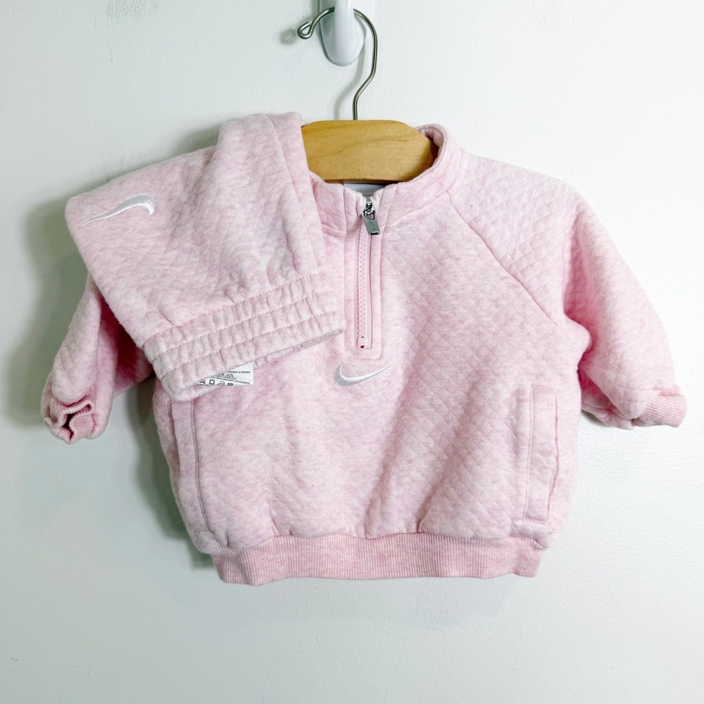 Nike Quilted Pullover and Pants Set Girls 12M Pink Quarter Zip 2 Piece Tracksuit